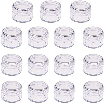 Suneast 15 Stück Mini Transparent Plastik Cremedose Döschen Leer Tiegel Kosmetikbehälter mit Schraubverschluss Reise Töpfchen Dosen für Nailart Strasssteine Lippenbalsam Pulver Perlen - 10g