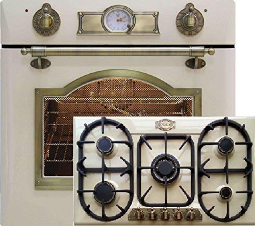 Gas Herdset Autark Kaiser Empire Elfenbein Einbau Elektro Backofen EH 6355 ElfEm 67L + Gaskochfeld KG 9325 ElfEm 90cm. Funktionen: Heißluft, Grill, Drehspieß, Selbstreinigung