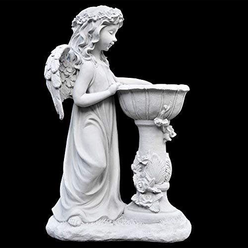 Wilai Angelo in piedi sulla fontana d'acqua, statuetta in pietra massiccia, gioco d'acqua, decorazione da giardino, resistente alle intemperie