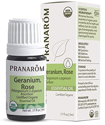 Pranarom USDA Certified Organic Rose Geranium Essential Oil (5ml), 100% Pure Undiluted Therapeutic Grade from Madagascar for Aromatherapy, Diffuser, Skincare, Relaxation, Pure Rose Scent