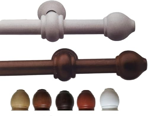 Bastone per Tenda, Asta in legno da Ø 22 mm. anelli + accessori da 160 a 200 cm. Movimento a strappo (frusta non inclusa), Attacco a parete (Noce, 200 cm.)