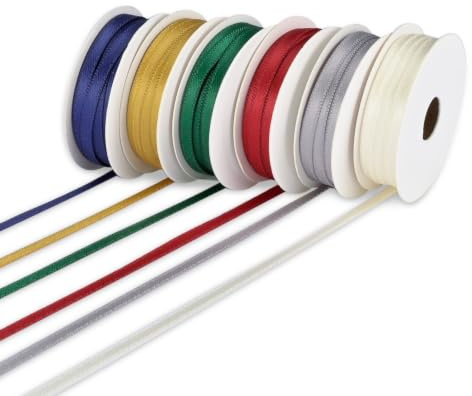 Vaessen Creative Satinband Weihnachten - 6 Farben Schleifenbänder von 2 m x 3 mm zum Basteln - Dekoband und Stoffbänder für Geschenken, Schachteln, Hochzeit, Taufe Und Geburtstagsgeschenke
