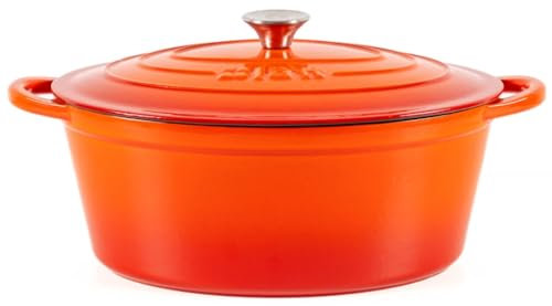 Lätt Home Cocotte in Ghisa Smaltata Arancione. Forno Olandese Pentola Ovale Antiaderente 29x21x11 CM - 3,85 L. Casseruola Pentola in Ferro per Induzione, Vetroceramica e Forno