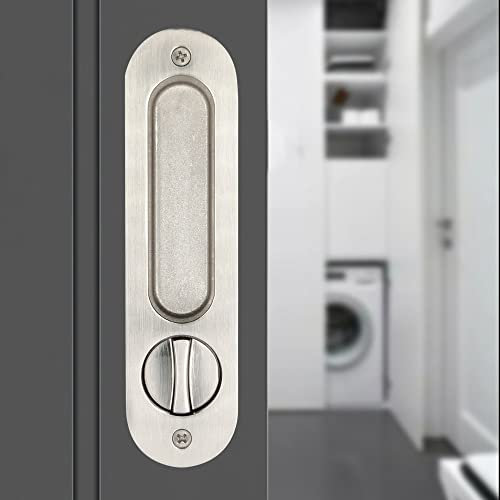 HOCONNIE Serratura per Porta Scorrevole Serratura per Porta a Scomparsa con Chiave Maniglia da Incasso Invisibile 173mm Argento