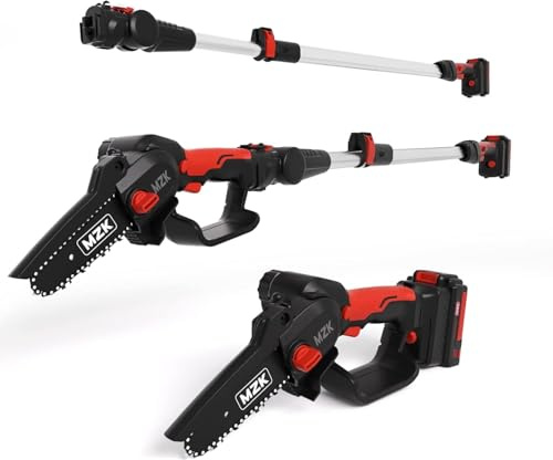 MZK 2-in-1 Cordless Pole Saw & Mini Chainsaw with 3 Replacement Chains, 20V Battery Electric Chainsaw, 11.4cm Cutting Capacity, 4m Reach Pole Saw for Tree Trimming (2 Batteries, Fast Charger Included)