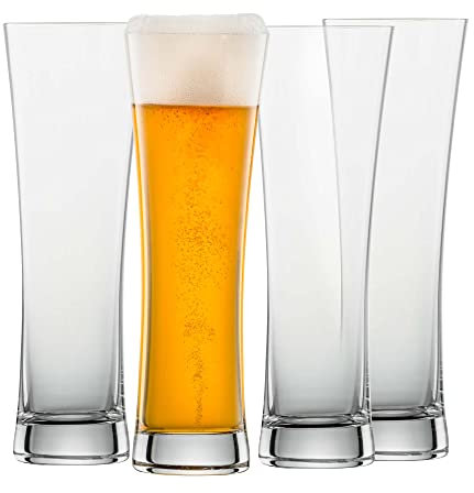 SCHOTT ZWIESEL Weizenbierglas Beer Basic 0,3 l (4er-Set), geradlinige Weizengläser für Weizenbier, spülmaschinenfeste Tritan-Kristallgläser, Made in Germany (Art.-Nr. 130005)