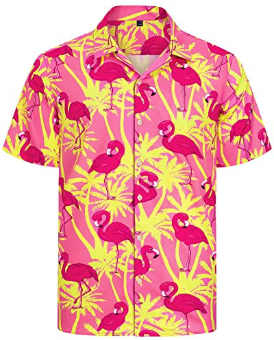 J.VER Hawaiian Shirts Mens Short Sleeve Summer Beach Holiday Party Fashion Regular Fit Casual Aloha Funky Flower Printed Vacation Ugly Tops Pink M