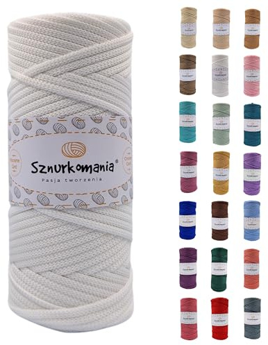 Sznurkomania, Polyesterkordel 5mm 100m, Viele Farbe, Flache Polyesterkordel, Häkelkordel, 5mm Makrameekordel, Makrameegarn, Polyestergarn, glänzende Kordel, (Weiß)