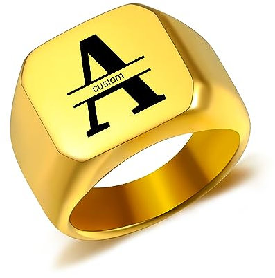 AOTXOXTOA Personalisierte Initiale Monogramm Signet Ring Brief Gravur Name für Männer Frauen Junge Mädchen Edelstahl Schmuck Memorial Band Jahrestag Geschenk mit Größe Adjusters