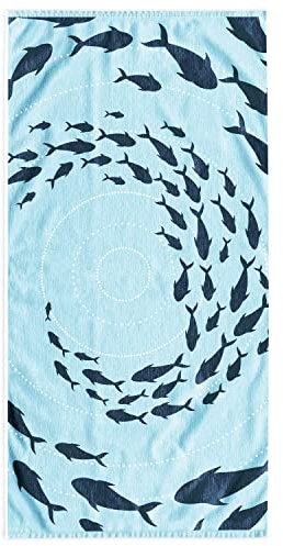 DecoKing Toalla de Playa Grande 90 x 180 cm 100% algodón, Toalla de baño de Terciopelo, Color Azul Oscuro Banco de Peces