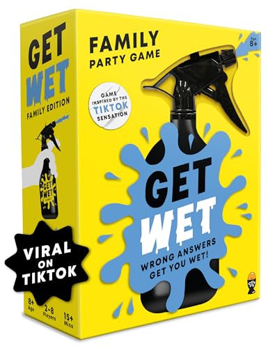 Lucky Egg Get Wet Family Edition - Fun and Educational Trivia Game with Water Sprayer - Engaging Family Card Games for Kids and Adults - Suitable for Indoor and Outdoor Play - Ages 8+, 2-8 Players