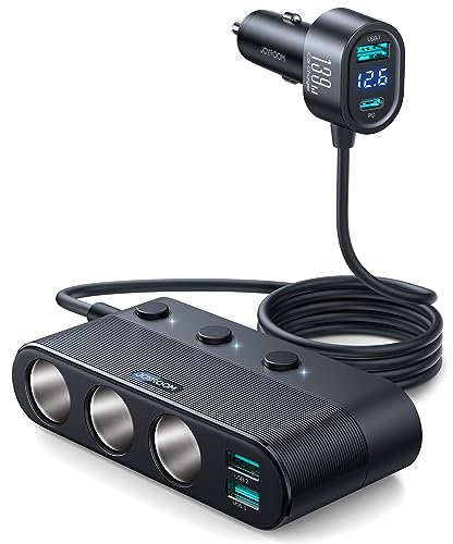 JOYROOM 7-in-1 Zigarettenanzünder Verteiler,【3 Fach & 1m Langes Kabel】 139W KFZ 12V Verteiler mit 3 Fach, 24V Verteiler für Auto Zigarettenanzünder mit LED-Spannungsanzeige, 12V Splitter für iPhone