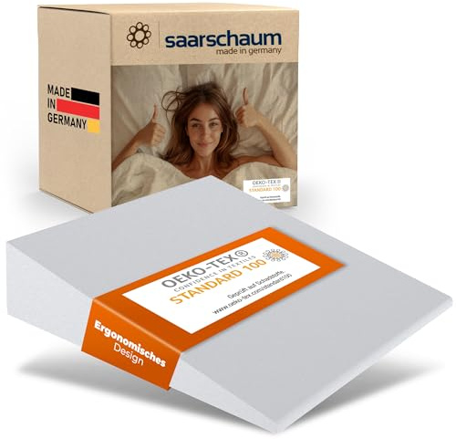 saarschaum• Keilkissen • Reflux Kissen • Matratzenkeil für Bett und Sofa • Schlaferhöhung gegen Rücken- und Nackenschmerzen B:90xL:50xH:10 (weiß)