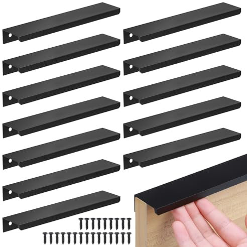 JIZZU 12 Stück Möbelgriffe Schwarz mit 24 Schrauben, Schrank Griff Lochmitte 150mm Versteckte Schrankgriffe Griffe für Schlafzimmer Küche Kleiderschrank