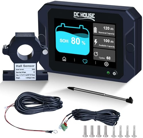 DCHOUSE Lade-Entlade-Monitor mit berührbarem Hall-Sensor-Display, 0–90V, 300A, Batteriemonitor für Li-Ion/LiFePO4/AGM/Gel-Batterie, Stromspannung, Batteriekapazitätstester