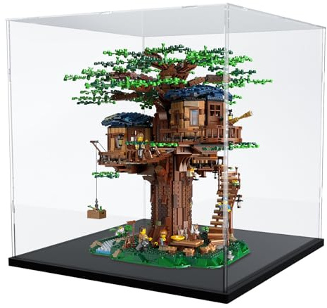 Nynelly Acryl-Vitrine für Lego 21318 21323, verdickte, transparente Acryl-Vitrine für Sammlerstücke, Vitrine für Actionfiguren, Modell, Spielzeug, staubdichte Vitrine (schwarzer Sockel)