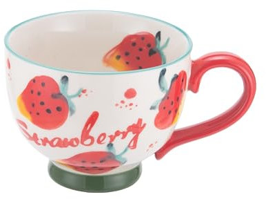 Plutreas Tazas de cerámica de porcelana pintadas a mano de 15 onzas hechas a mano (fresa)