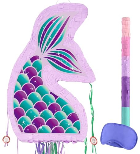 WERNNSAI Meerjungfrau Pinata – Mini-Kinder-Piñata mit Augenbinde und Stab für Mädchen, Meerjungfrauen-Party-Dekoration, Kinder-Partyspiel, unter dem Meer, Geburtstagsdekoration, Feier