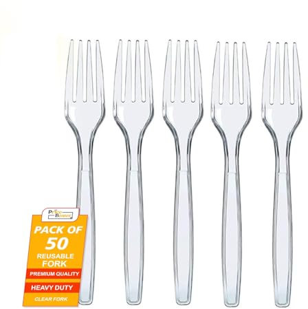 PRICE BEATER Reusable Forks (Clear) – Pack of 50 | for Indoor and Outdoor Parties