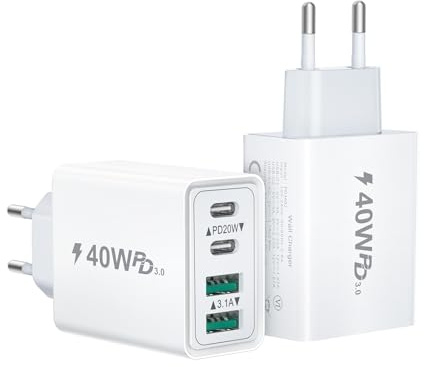2 Pack USB C Ladegerät, 40W 4-Port Netzteil USBC Mehrfach Ladegerät