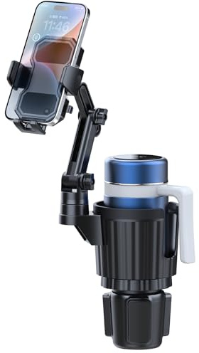 HoneTeek Becherhalter für Auto, Getränkehalter Expander mit Telefonhalterung, verstellbarer Basis, 360° drehbar, SUV, LKW, Becherhalterhalterung für 453.6-1,134.0 g Tasse, Autozubehör