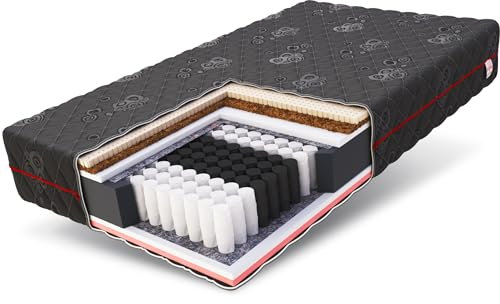 FDM Black Taschenfederkernmatratze 100 x 200 cm 7-Zonen Resilience Black thermoplastischer Visco-Schaum Latex Matratze Härtegrade H4/H3 (hart/mittelhart) Höhe 22 cm Zweiseitig Abnehmbarer Bezug