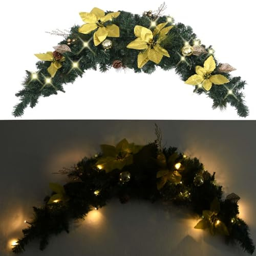 ShGaxin Arco de Navidad con Luces LED, Decoracion Puerta Navidad, Adornos Navide?os para Casa, Adornos Puerta Navidad, Verde 90 cm PVC