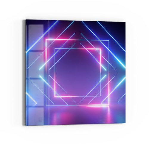 DEQORI Glas-Magnettafel | 50x50 cm cm groß | Motiv Neon Geometrie | Memo-Board aus Glas | Magnetboard inkl. Magnete, Stift & Tuch für Küche & Büro | Tafel magnetisch & beschreibbar
