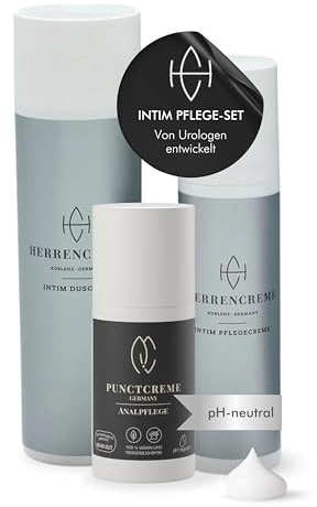 HERRENCREME Intim Pflege Set für Männer I Intim Pflegecreme 75 ml, Duschgel 200 ml & Punctcreme 30 ml I Sanfte Reinigung I Vom Urologen entwickelt I Dermatologisch getestet