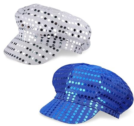 SAIIURV 2 Pièces Chapeau à Paillettes Disco Casquette pour Adulte Femme, Chapeaux Soirée Dansante, Couvre Chef Accessoires de Costume à Paillettes Disco des années 70 80 pour Carnaval Fête