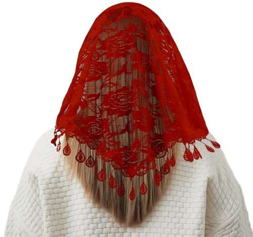CFifHtOL Mantilla Schleier,Christliches Kopftuch,Weinrot,Dreiecksschleier,Weicher Spitzenschleier-Elegantes Alltags-Accessoire Für Hochzeiten,Partys & Reisen–Leicht & Atmungsaktiv Für Braut & Damen