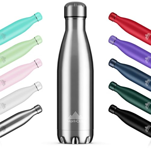 Mont-Clair l'O Trinkflasche Edelstahl - Thermosflasche - BPA-freie - Water Bottle, Edelstahl trinkflasche 500ML - 24h Kalt & 12h Warm - Trinkflasche Auslaufsicher - Silber