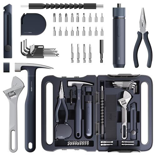 HOTO Kit Herramientas 40 Piezas - Caja de herramientas completa con destornillador electrico (LED, 3 par) + 14 herramientas y 26 accesorios，Organizador profesional para hogar y bricolaje