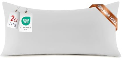 LISAURA Bambus Lyocell Kissenbezug 40 x 80 cm Weiß - 2er Pack - Weiche Allergiker Bettwäsche - Kühlender Kissenbezug aus Bambus - Nachhaltige und atmungsaktive Luxus-Bettwäsche