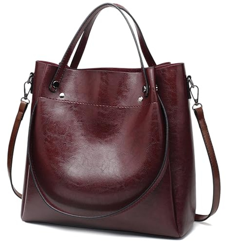 Mabecol Damen Shopper Tasche Groß PU Leder Handtasche Schultertasche Umhängetasche Tote Bag Henkeltasche Vintage Crossbody Für Arbeit Alltag Reisen (Burgunderrot)