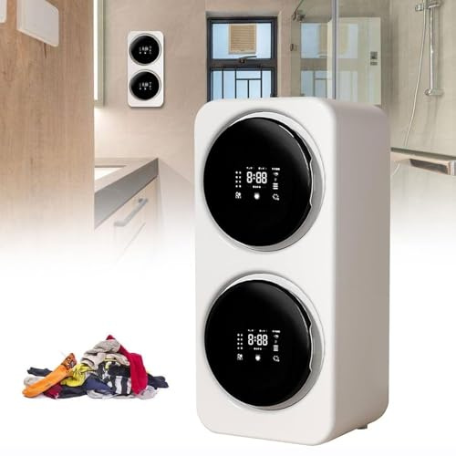 WhAeoy Mini Lave-Linge Et SèChe-Linge 2 en 1 à Double Chambre, 2 X 3,5L EntièRement Automatique, avec éCran Tactile LCD Et SéChage à 65°C, pour Camping-Cars Et Appartements,Wall Mounted,White