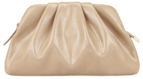 Milisente Damen Clutch Cloud Pleated Abendtasche Elegante Tasche Klein Handtasche PU Leder Schultertasche für Hochzeit mit Reißverschluss (Dunkel Beige)