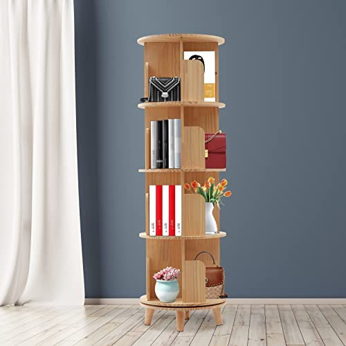 HongKKon 360° Drehbares Bücherregal, 4 Ebenen Kinderbücherregal Multifunktionales Bodenstehendes Ständer, Belastung 50kg, Drehregal, Standregal für Flure, Wohnzimmer, Studienzimmer