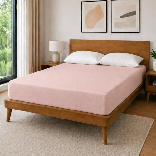 Lenzuolo con Angoli in Jersey di Cotone – Morbido e Traspirante – Adatto a Materassi Fino a 30 cm – 180x200 cm - 130x200 cm - 90x200 cm (Rosa antico chiaro, Matrimoniale)