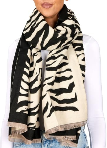 BRUBAKER Cashmirillo Damen Schal mit Leoparden Muster - 70 x 200 cm | Warm, Kuschelig und Oversized - Leo Damenschal für Herbst und Winter - Herbstschal Winterschal mit weichem Kaschmir-Gefühl