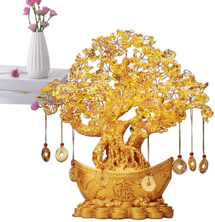 Árbol del dinero de la construcción de diseño bonsái citrino de buena, exhibición 'árbol de monedas en tradicional chino, pieza de decoración de cris