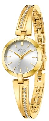 CIVO Vintage Armreif Damenuhr Klein: Analog Edelstahl Quartz Uhr Damen | Leicht Gold Silber Wasserdicht für Schmale Handgelenke Arbeit Reisen Alltag - Klassisch Geschenk für Weihnachten Valentinstag