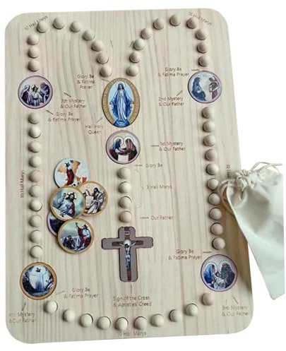 Licsaliwe Wooden Rosary Prayer Board with Mystery Cards & Beads, Educational Catholic Tool for Kids Concentration