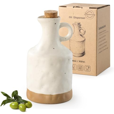 Besmeety Set med vinäger och oljeflaskor, 300 ml oljeflaska med hällpip keramik, vinäger oljeflaskor, olivolja flaska (vit)