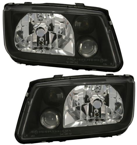 Scheinwerfer Set Schwarz für VW Bora mit NSW (10/1998-7/2005) Halogen H4/H3 | Aftermarket-Ersatzteil, Nebelscheinwerfer, Tuning, links + rechts, vorbereitet für elektr. LWR,