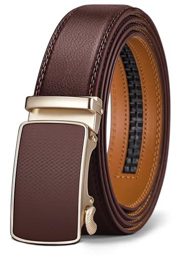 BULLIANT Gürtel Herren, Gürtel Ratsche Ledergürtel Automatikschließe für Herren Anzug Business Kleidung,Breit 35mm,Größe Angepasst(Hellbraun-110cm/30-36 taille verstellbar)