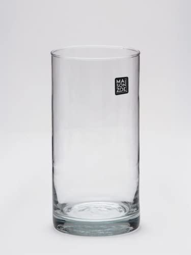 Maison Zoe Mundgeblasene und Handgefertigte Glasvase Zylinder - Rund Ø10cm - 2er Set - 25cm hoch - Blumenvase - Deko & Hochzeit Transparent