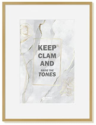 TONES FRAME DESIGN 12x16 Picture Frame, Gold Frame Aluminum Shiny Gold Brushed with 9x12 Mat, Metal Poster Frames for Art Gallery Wall Decor