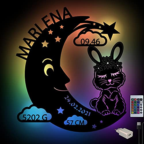 Namofactur personalisierte Mond-Hase-Lampe aus Holz
