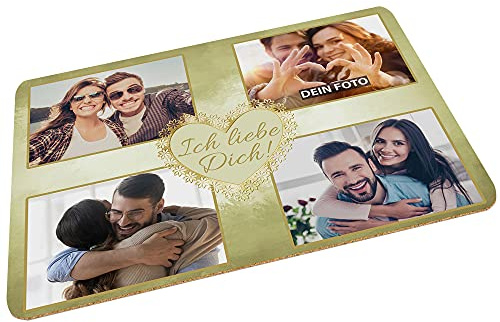 Platzset selbst gestalten mit 4 Fotos - Tischset Ich Liebe Dich - Platzdeckchen, Geschenk für Frauen, Geburtstag, Jahrestag - rutschfeste & abwischbare Unterlage Kork, 40x30 cm I Personalisiert
